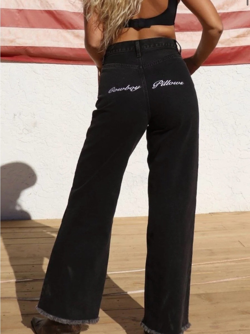 Black High-Rise Wide-Leg Jeans with Embroidered Back